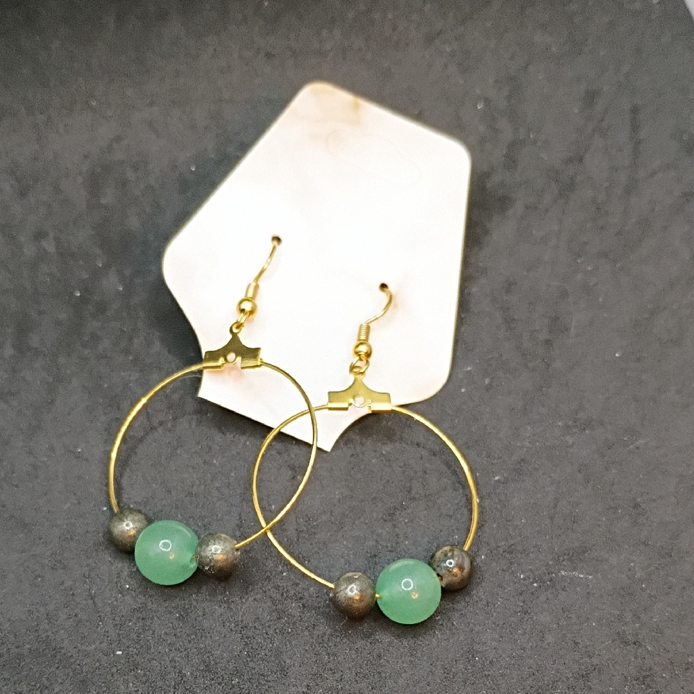 Pyrite and Green Aventurine Hoop Earrings